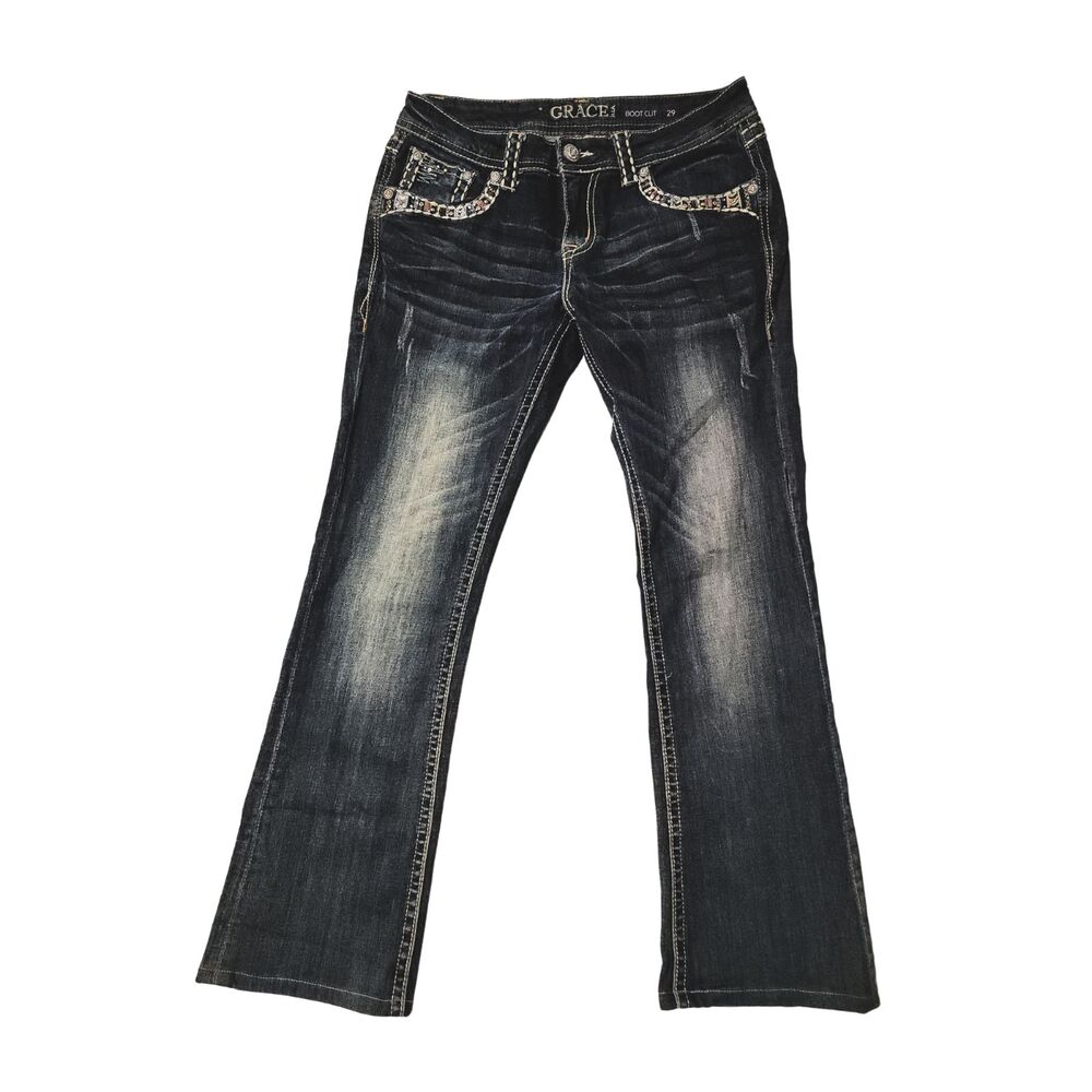 Western Bling Bootcut Jeans Grace in LA Women's 29 Embellished Y2K Denim